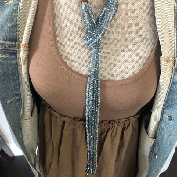 Denim Blues Cut Crystal/Brown Suede Lariat Necklace-Boutique - Picture 3 of 5